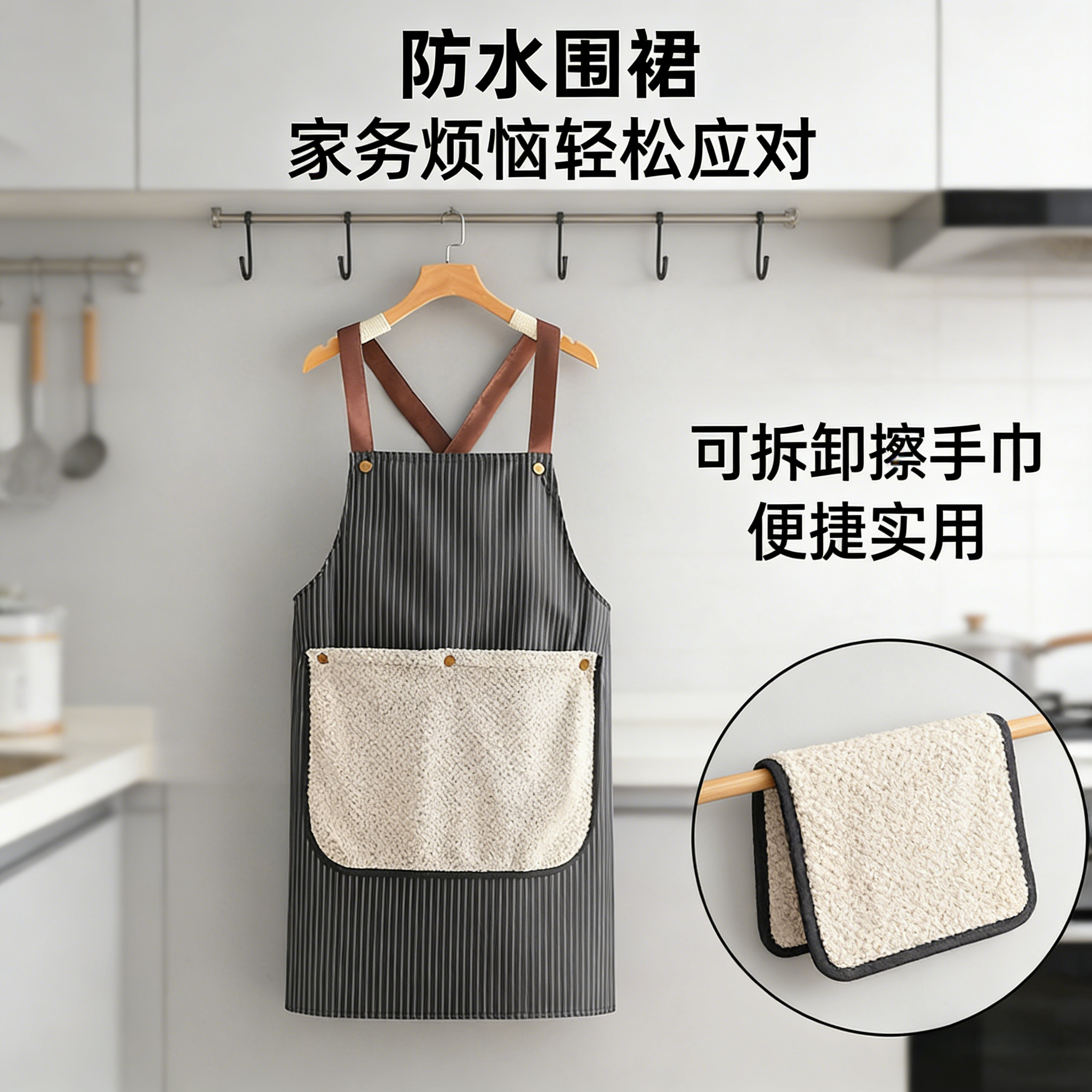 围裙成人可拆卸交叉肩带双层口袋厨房防污无袖围裙厨房围裙,家庭/个人清洁工具,一次性围裙,淘宝优惠券,粉丝福利购,淘宝优惠卷