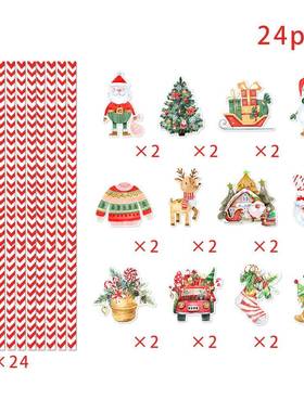 跨境亚马逊圣诞节装饰卡通可爱纸吸管 24pcs场景布置道具派对用品