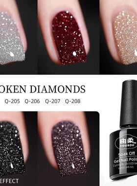 网红热荐2025年新款秋冬爆闪指甲油胶红色蹦迪碎钻反光璀璨美甲胶