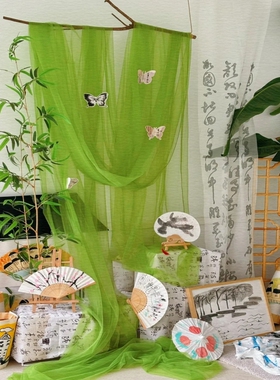 春季绿色环创纱幔幼儿园材料古风教室场景布置背景墙装饰新中式