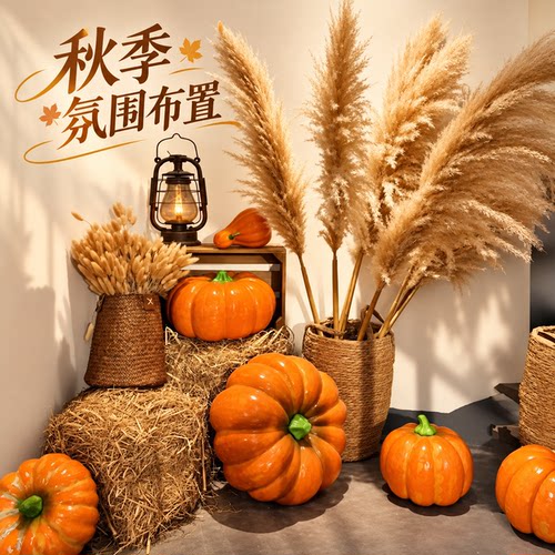 秋季氛围装饰草垛芦苇花庭院甜品咖啡店铺区角美拉德氛围秋日摆件