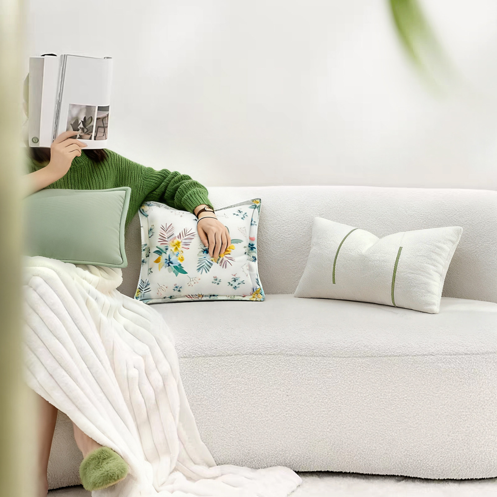 GULAN古兰抱枕沙发客厅绿色春夏季户外花卉羽丝绒鹅毛芯腰枕靠枕