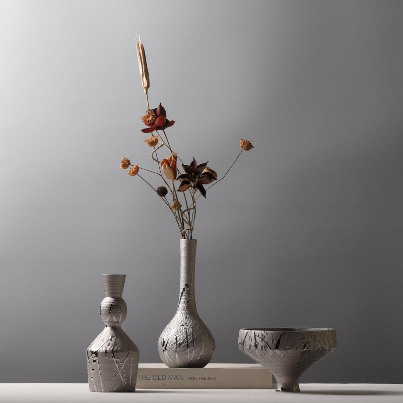 电镀银色陶瓷花瓶现代简约创意插花装饰品客厅茶道小花插酒柜摆件