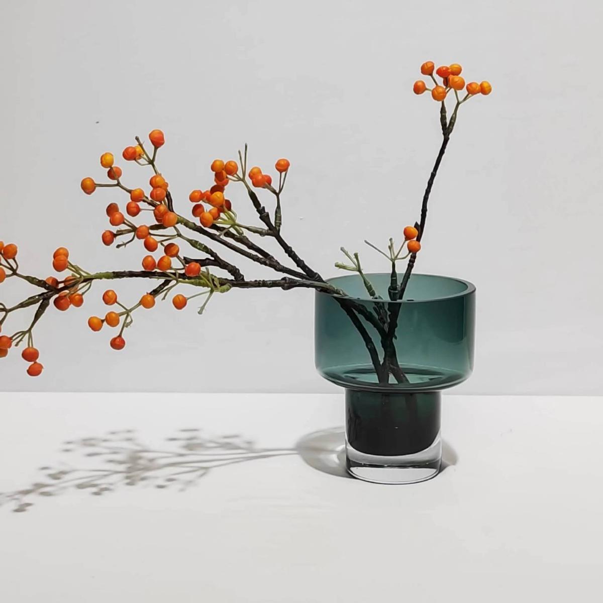 现代简约墨绿色玻璃花瓶插花摆件家居样板房餐厅桌面插花装饰摆件