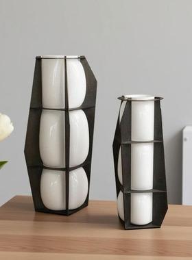 现代轻奢棱镜创意金属格栅玻璃花瓶别墅桌面玄关办公室装饰摆件