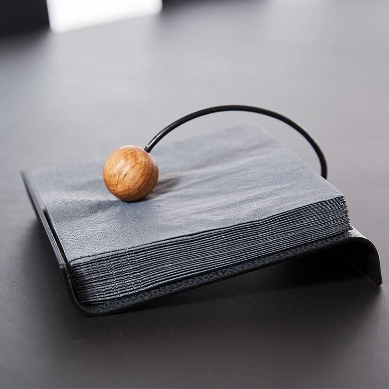 复古方形餐巾收纳架轻奢皮革面 酒店前台餐厅桌面纸巾座软装饰品