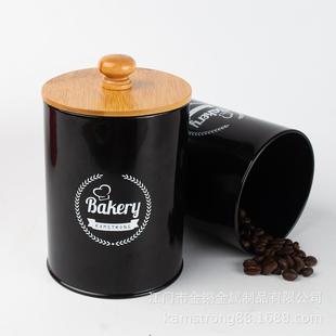 亚马逊收纳厨房用品竹盖密封罐三件套茶叶咖啡糖果金属储存收纳罐