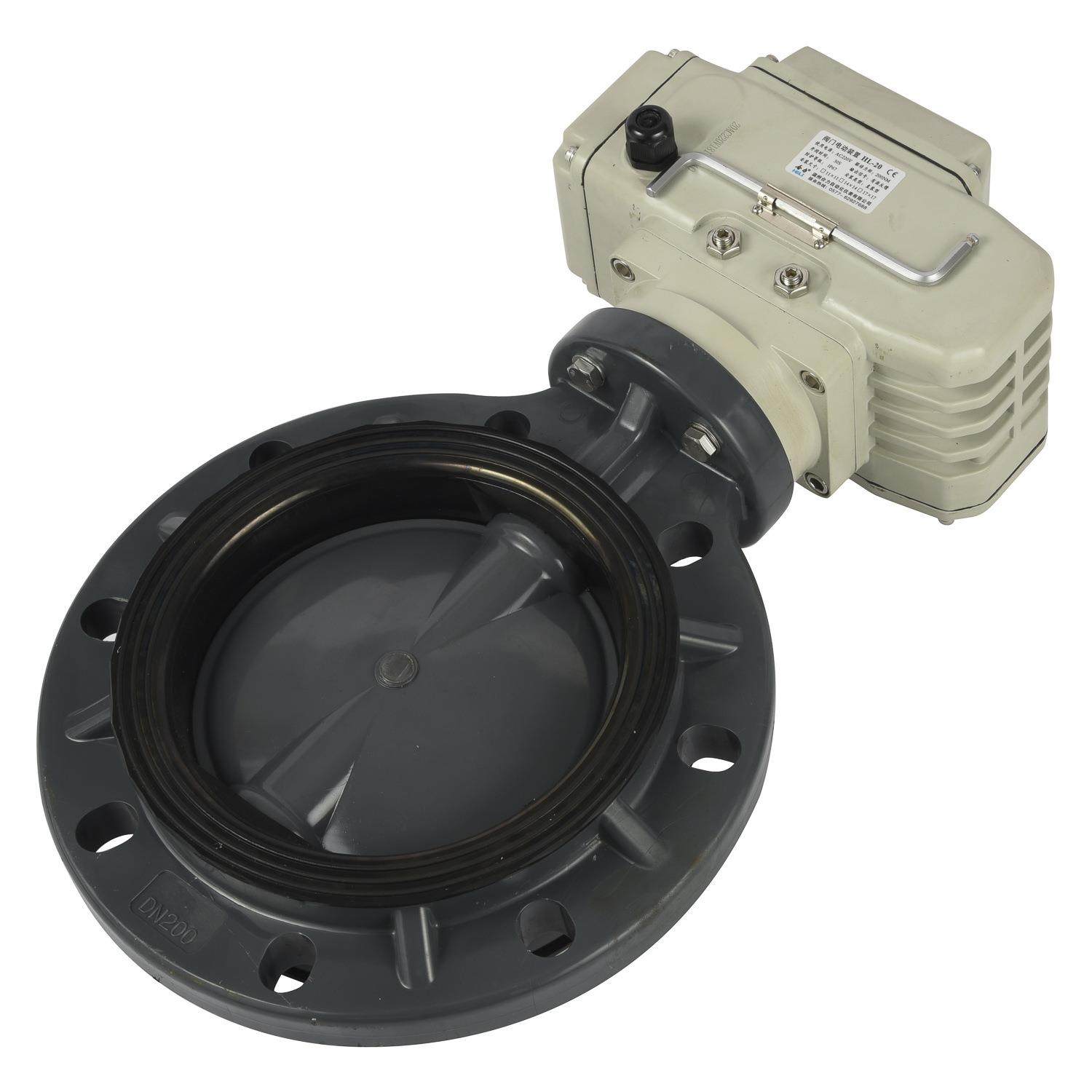 供应UPVC CPVC PPH FRPP PVDF电动气动碟阀 电动气动对夹蝶阀