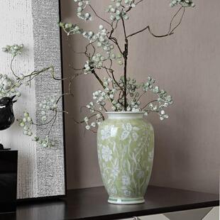 饰品 青花瓷插花瓶瓷器玄关落地摆件客厅装 春季 嫩绿陶瓷花瓶新中式