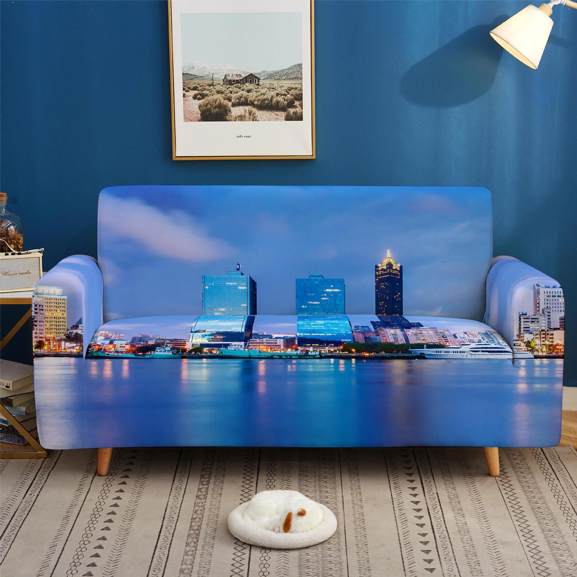 防尘防滑弹力城市风景沙发套罩垫四季通用全包跨境沙发套魔术套