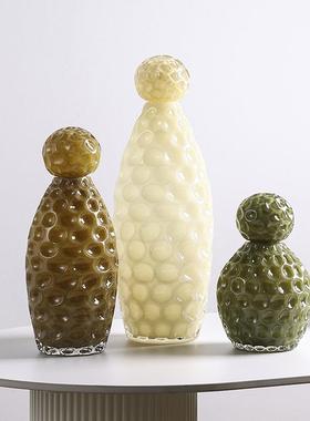 多巴胺浮雕彩色玻璃摆件花瓶奶油风玄关客厅插花器艺术软装摆件