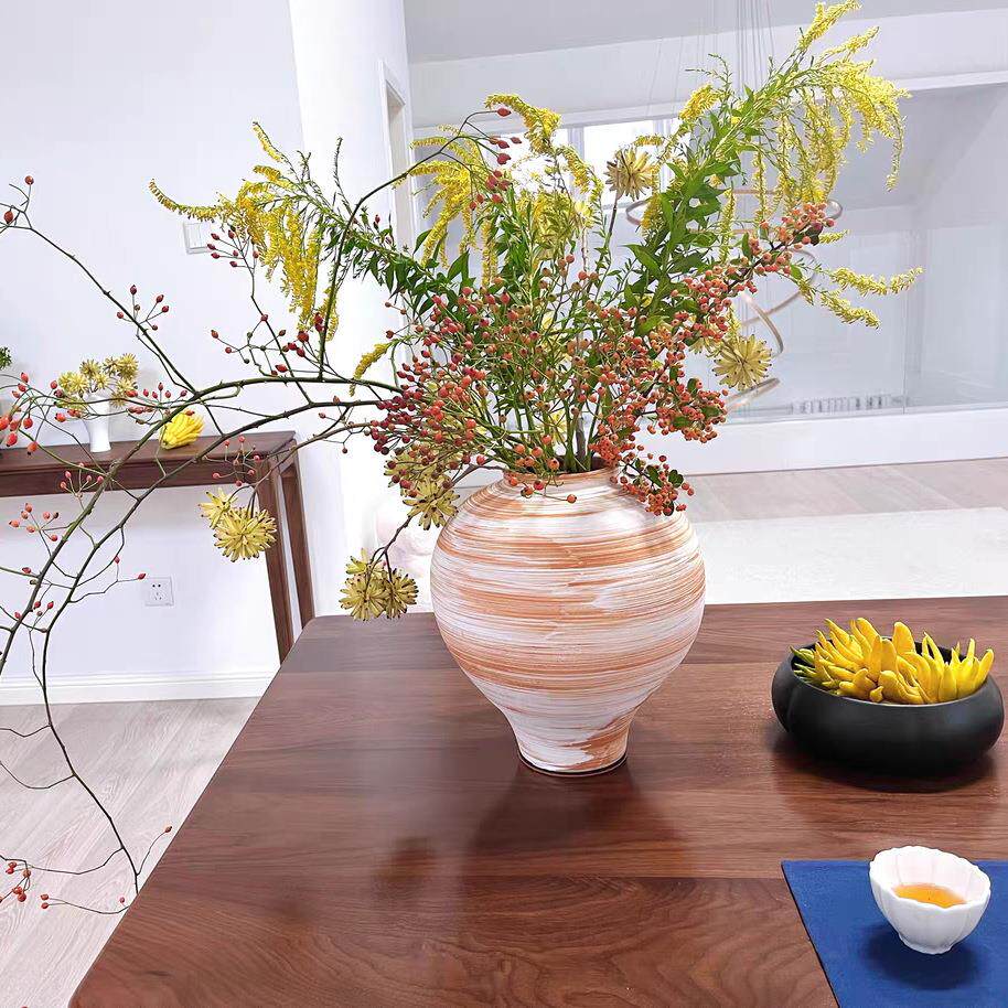 尤马马复古粗陶瓷花瓶摆件客厅插花侘寂风禅意茶室玄关中式装饰品