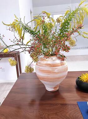 尤马马复古粗陶瓷花瓶摆件客厅插花侘寂风禅意茶室玄关中式装饰品
