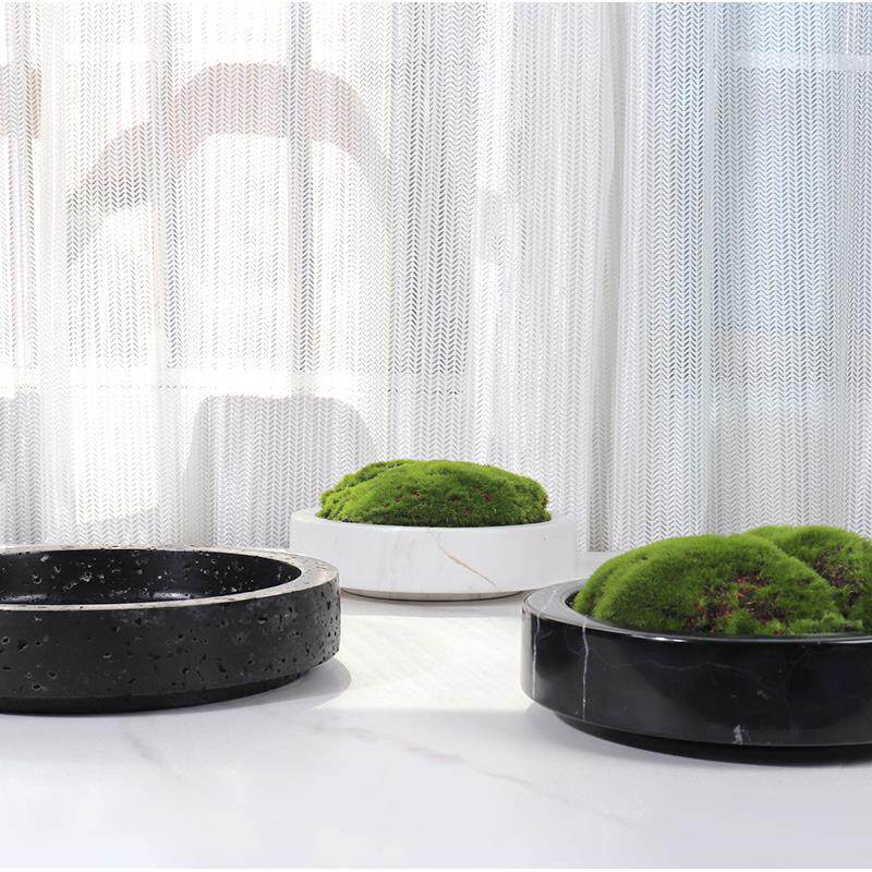 轻奢天然大理石绿植仿真花器花盆电视柜茶几玄关桌面装饰工艺摆件