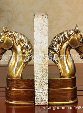 欧美风格礼品 实用创意仿古金马头书立 树脂工艺品书房婚庆摆件