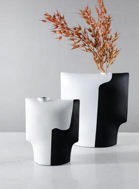 现代意式极简新中式小口树脂黑白树脂花器售楼处样板房装饰瓶摆件