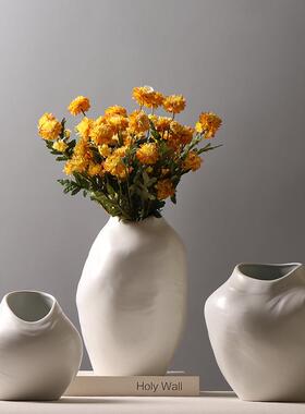 欧式创意不规则凹凸陶瓷花瓶矮款水培鲜花客厅插花装饰品摆件简约