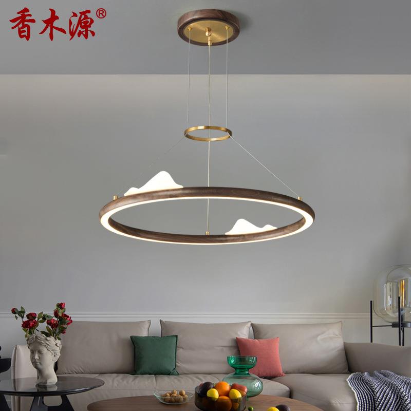 新中式黑胡桃铜木吊灯餐厅吧台灯轻奢简约中国风餐桌台茶室灯8255