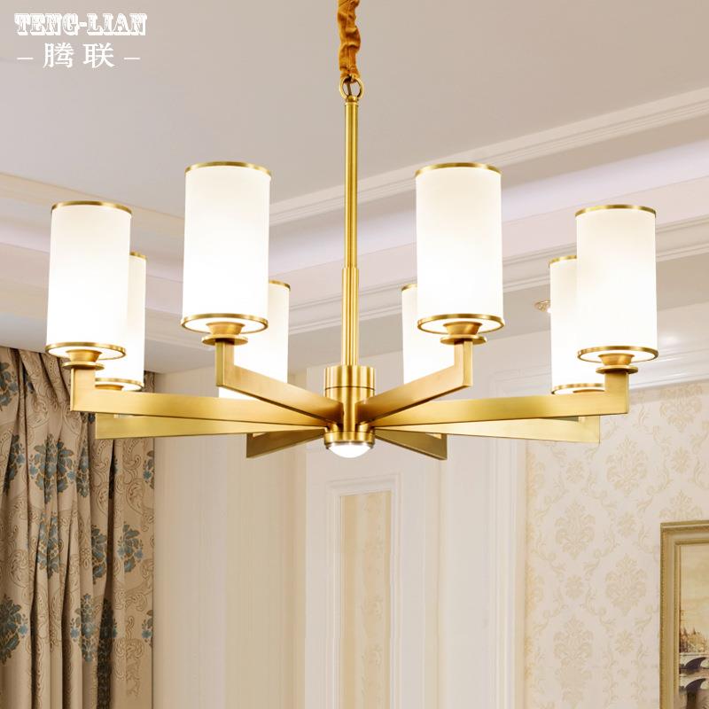 美式简约吊灯全铜客厅卧室餐厅灯复式别墅大厅客房家用饭厅吊灯具