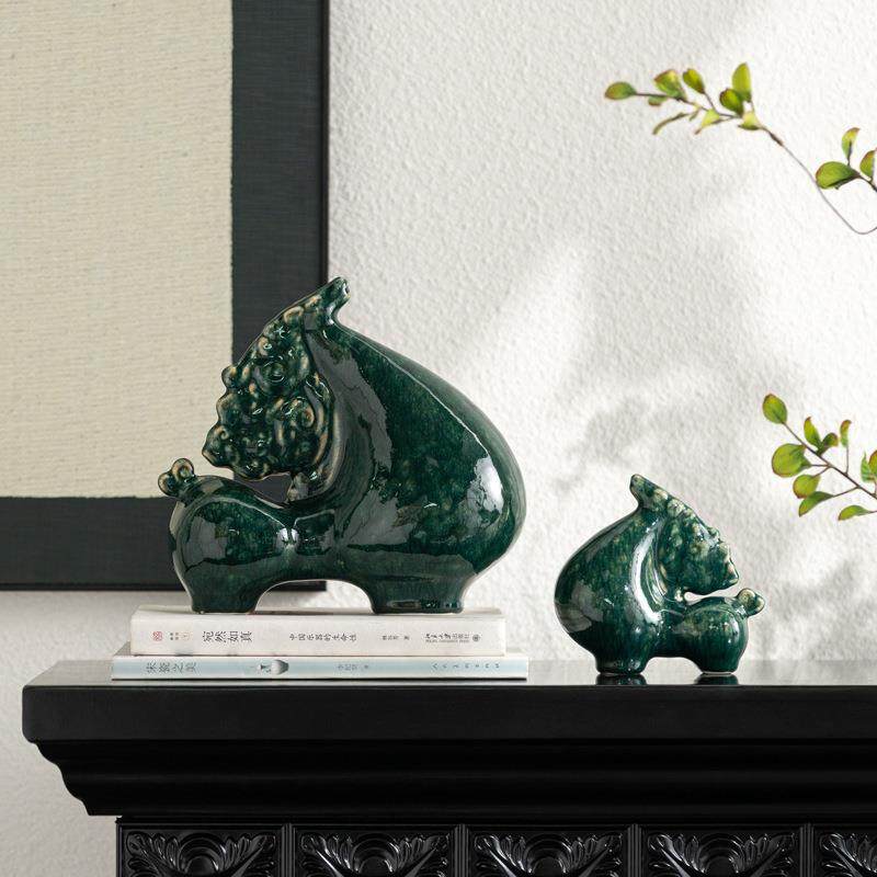 新中式墨绿色马陶瓷办公室装饰摆件客厅玄关桌面高档茶室酒柜摆饰,橡塑材料及制品,工业陶瓷,淘宝优惠券,粉丝福利购,淘宝优惠卷