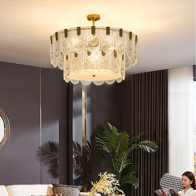 后现代法式复古水晶吊灯美式客厅玻璃灯卧室餐厅珍珠玻璃新款灯具
