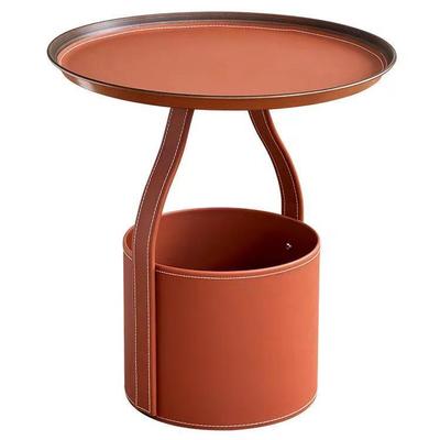 小圆桌边几马鞍皮茶几加厚轻奢简约高级感卧室阳台储物柜子设计师