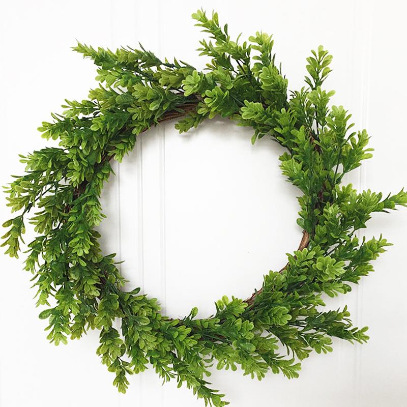 仿真塑料黄杨木叶子花环春季新款客厅挂门花园墙壁装饰挂饰