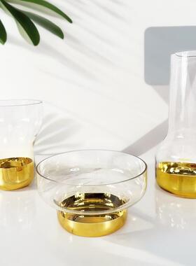 电镀金色玻璃花瓶果盘家用客厅茶几高档轻奢软装饰品