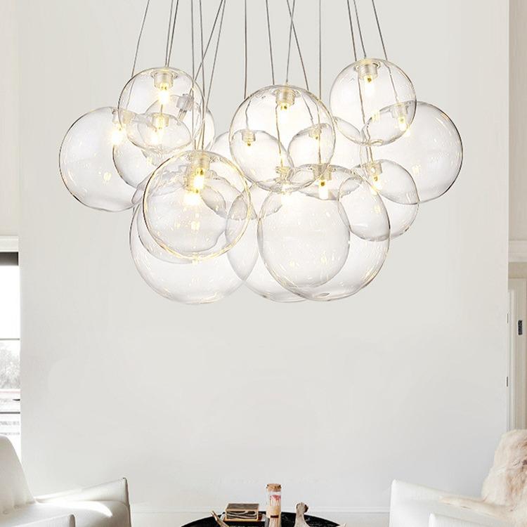 现代简约时尚多头泡泡分子吊灯客厅餐厅店铺吧台圆球玻璃装饰灯具