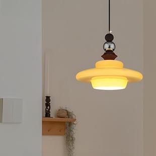 法式中古风实木餐厅吧台吊灯具简约复古卧室床头走廊过道玻璃吊灯