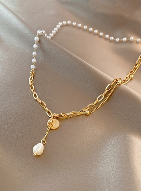 复古人像圆牌吊坠拼接项链女时尚款气质锁骨链2025年配饰