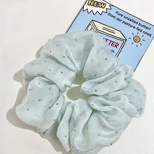 藍(lán)綠色大腸發(fā)圈薄荷曼波發(fā)飾真絲頭繩復(fù)古法式 感韓系溫柔D3