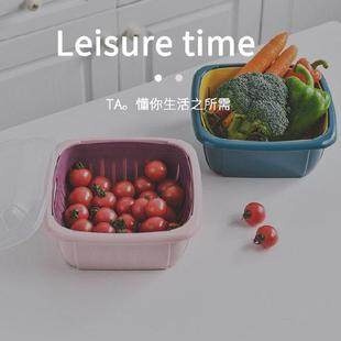 洗盖菜子沥水厨房冰箱带密封水果蔬菜双层塑料家用收纳保篮鲜篮盒