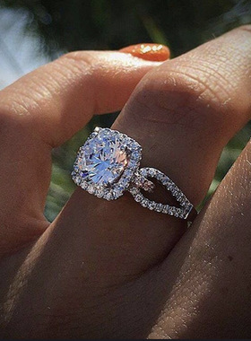 华杰 wish热卖镶白色锆石戒指 欧美跨境爆款时尚镀白金女节日戒指