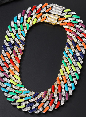 点易饰品爆款欧美彩虹滴油点钻古巴链项链彩色古巴时尚套装