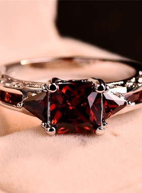 华杰wish热卖925银镶红色锆石戒指 欧美跨境时尚女性婚礼节日戒指