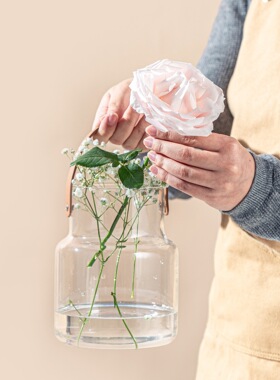 ins风皮革手提玻璃花瓶简约花器家居装饰品收纳摆件烛台水培花瓶