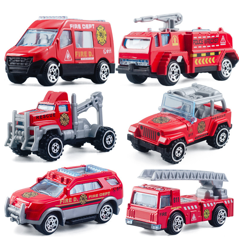 儿童3件套装益智合金回力工程消防车军事车收纳车队模型玩具套装