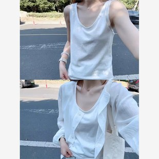 色休闲打底吊带小背心女夏季 低领上衣 新款 百搭外穿内搭宽松无袖