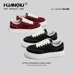 环球黑色帆布鞋女款2026新款春季小众潮鞋休闲复古百搭运动板鞋女