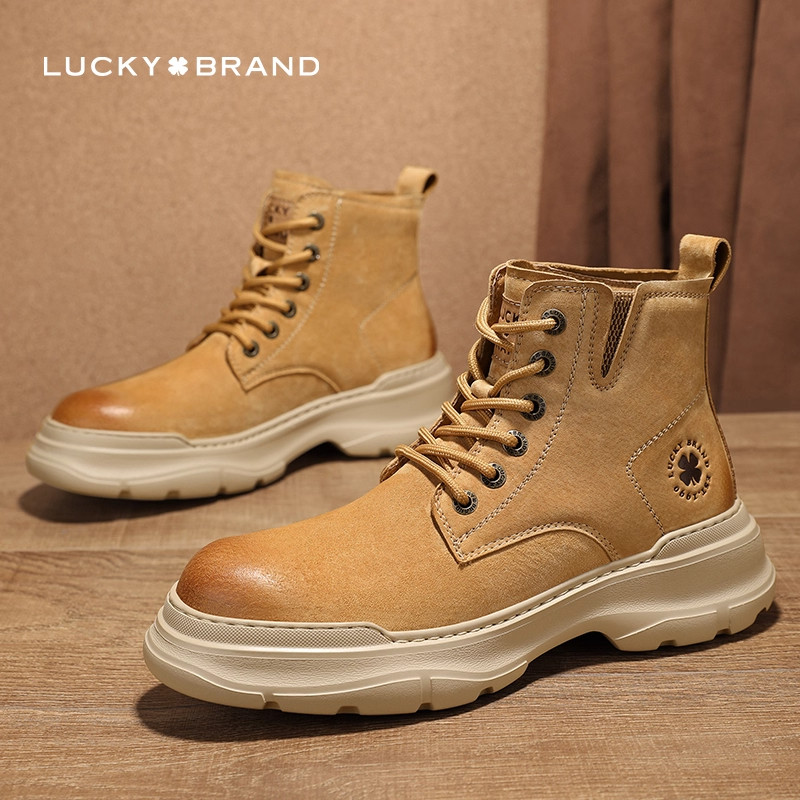 Lucky Brand四叶草男款马丁靴工装户外靴冬季新款英伦风休闲男靴