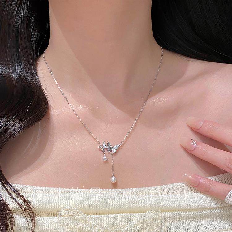 阿沐饰品999纯银光影蝴蝶项链女轻奢高级感锁骨链送闺蜜女友礼物