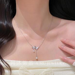 阿沐饰品999纯银光影蝴蝶项链女轻奢高级感锁骨链送闺蜜女友礼物