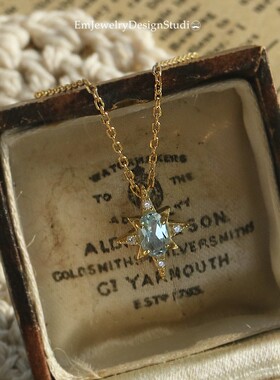 《人海星芒》薾曼轻奢覆古蓝托帕石项炼银镀金宝石简约锁骨炼礼物