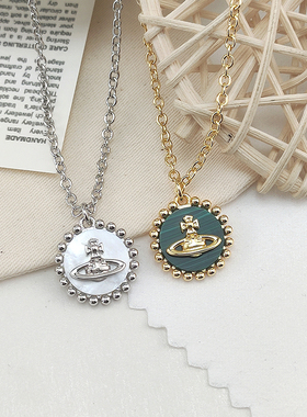 饰珠贝母土星项链女星球孔雀石锁骨链西家太后气质时尚百搭颈链