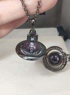 orb立体土星紫球枪黑色星球项链