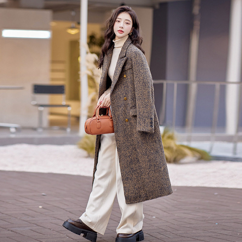 女式羽绒服冬季新款女装西装领加长款白鸭绒时尚毛呢外套 BL8808