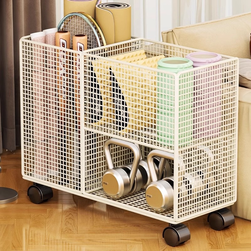 瑜伽垫收纳筐家用可移动球类运动健身器材收纳球拍泡沫滚轮置物架