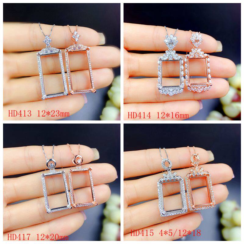 S925纯银吊坠空托长方形尺寸12*16/4*5 12*18/12*20/12*23mm女款