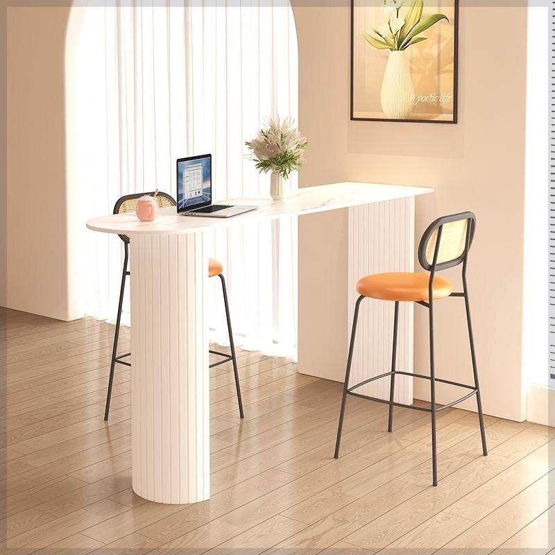 奶油风纯白岩板吧台桌现代简约开放式家用侘寂风阳台桌厨房隔断桌